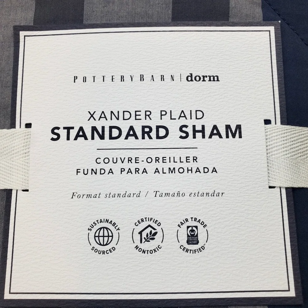 Pottery Barn Dorm Xander Blue Plaid Standard Sham 100% Cotton